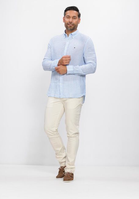 Lichtblauwe TOMMY HILFIGER Casual overhemd LINEN BENGAL STRIPE RF SHIRT - large