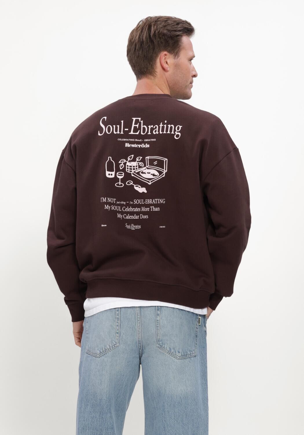 Bruine RESTER&Ouml;DS Sweater RTDRAKE CHESTPRINT CREW - large