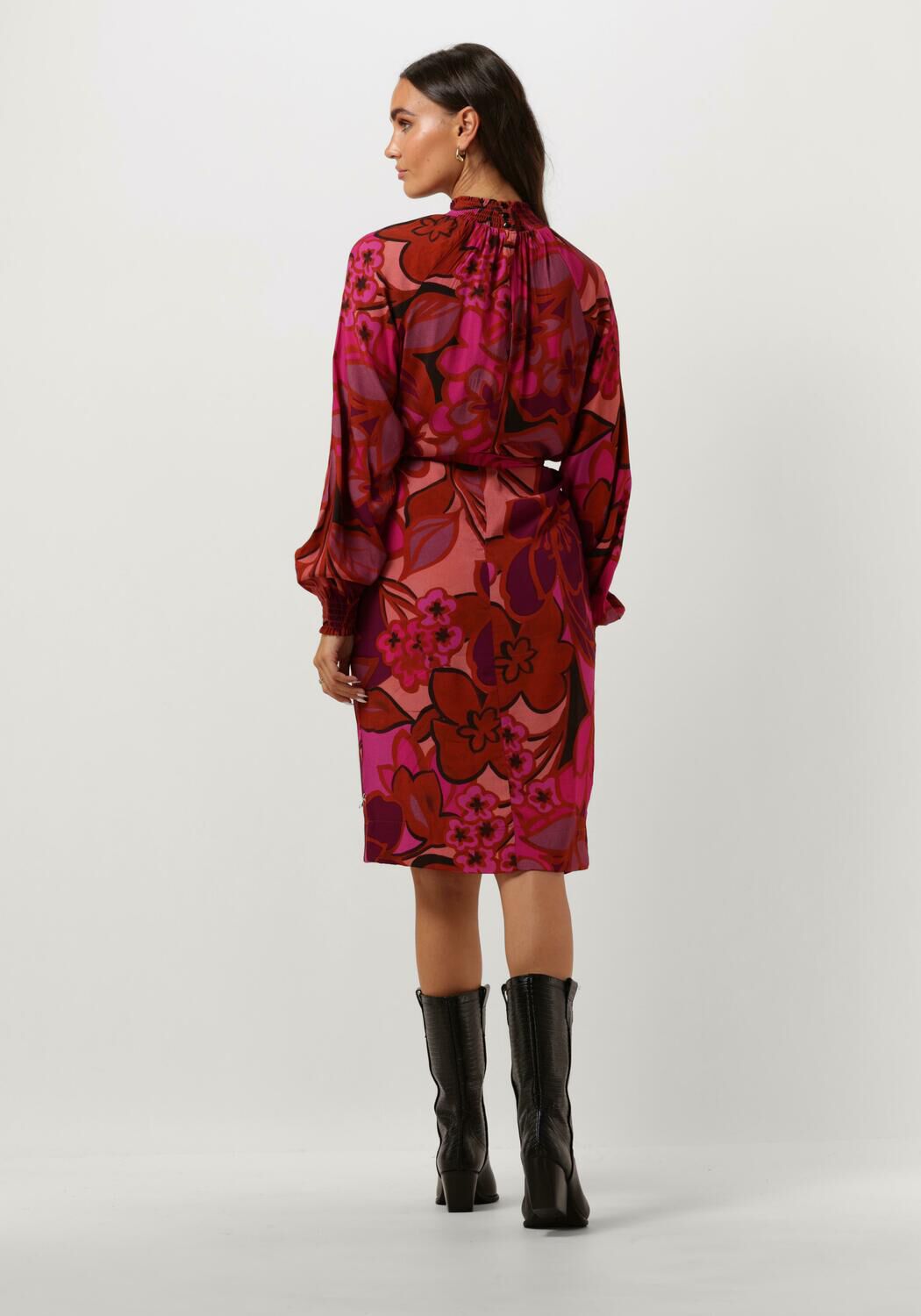 JANSEN AMSTERDAM Dames Jurken Wfp598 Dress Print With Smocked Turtle Neck Roze