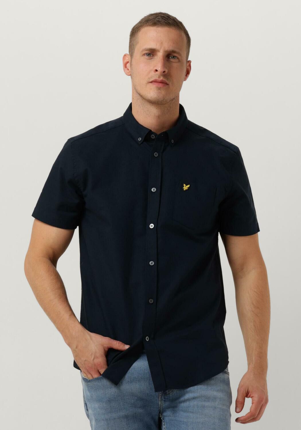 LYLE & SCOTT Heren Overhemden Cotton Slub Short Sleeve Shirt Donkerblauw