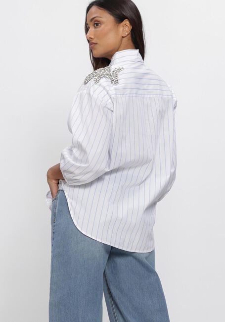 Witte JANSEN AMSTERDAM Blouses PARISA BLOUSE CS 772 STRIPE 3/4 SLEEVE SHINY STONES EMBELLISSEMENT AT SHOULDER - large