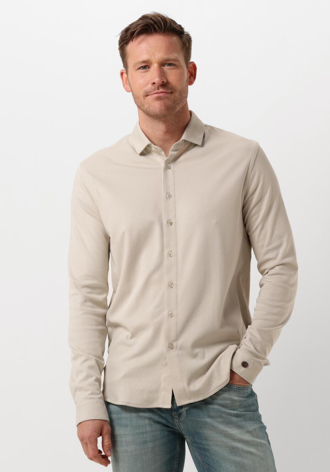 CAST IRON Heren Overhemden Long Sleeve Shirt Cf Tec Tone Interlock Jersey Beige