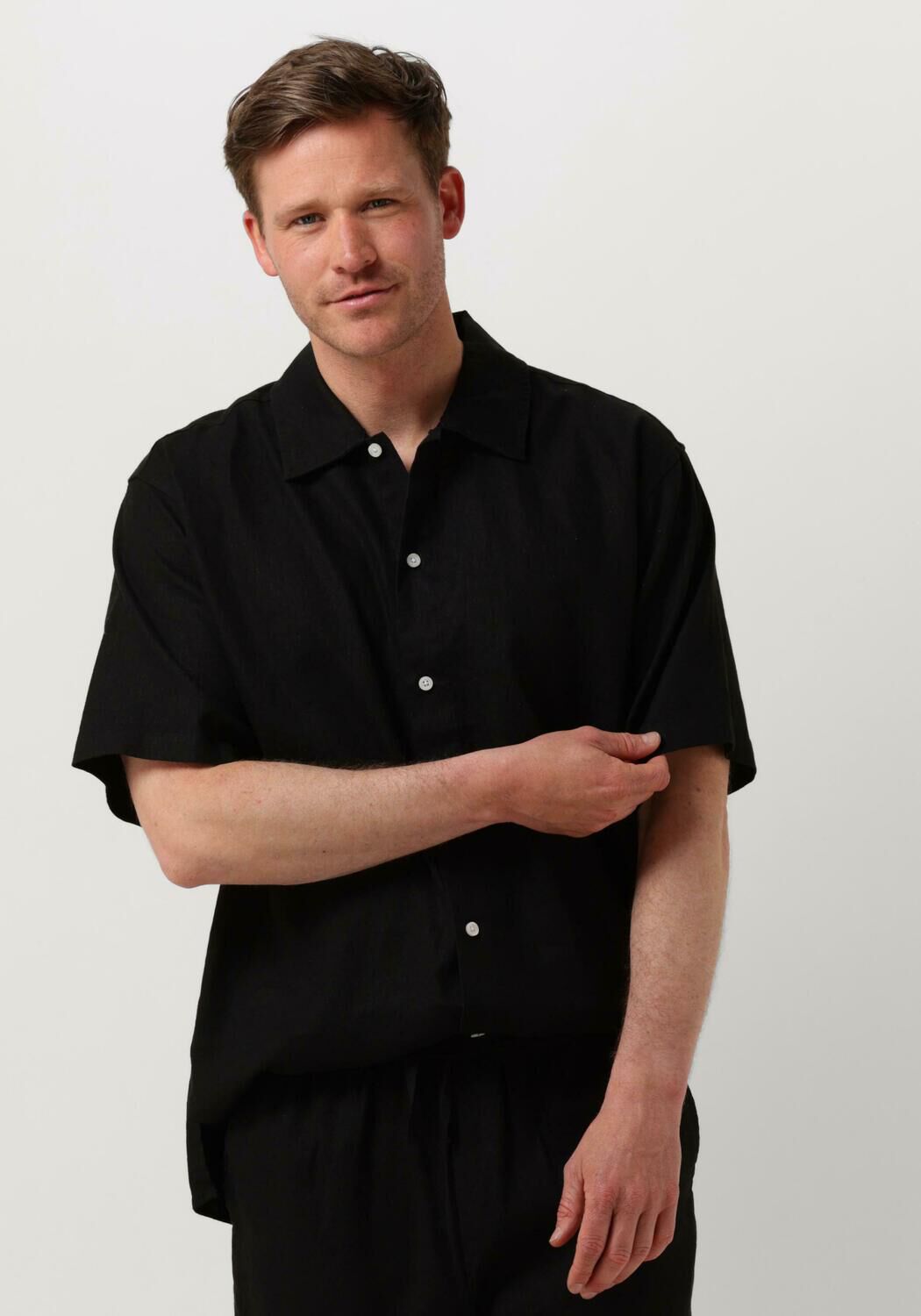 Woodbird Zwart Linnen Overhemd Casual Stijl Black Heren
