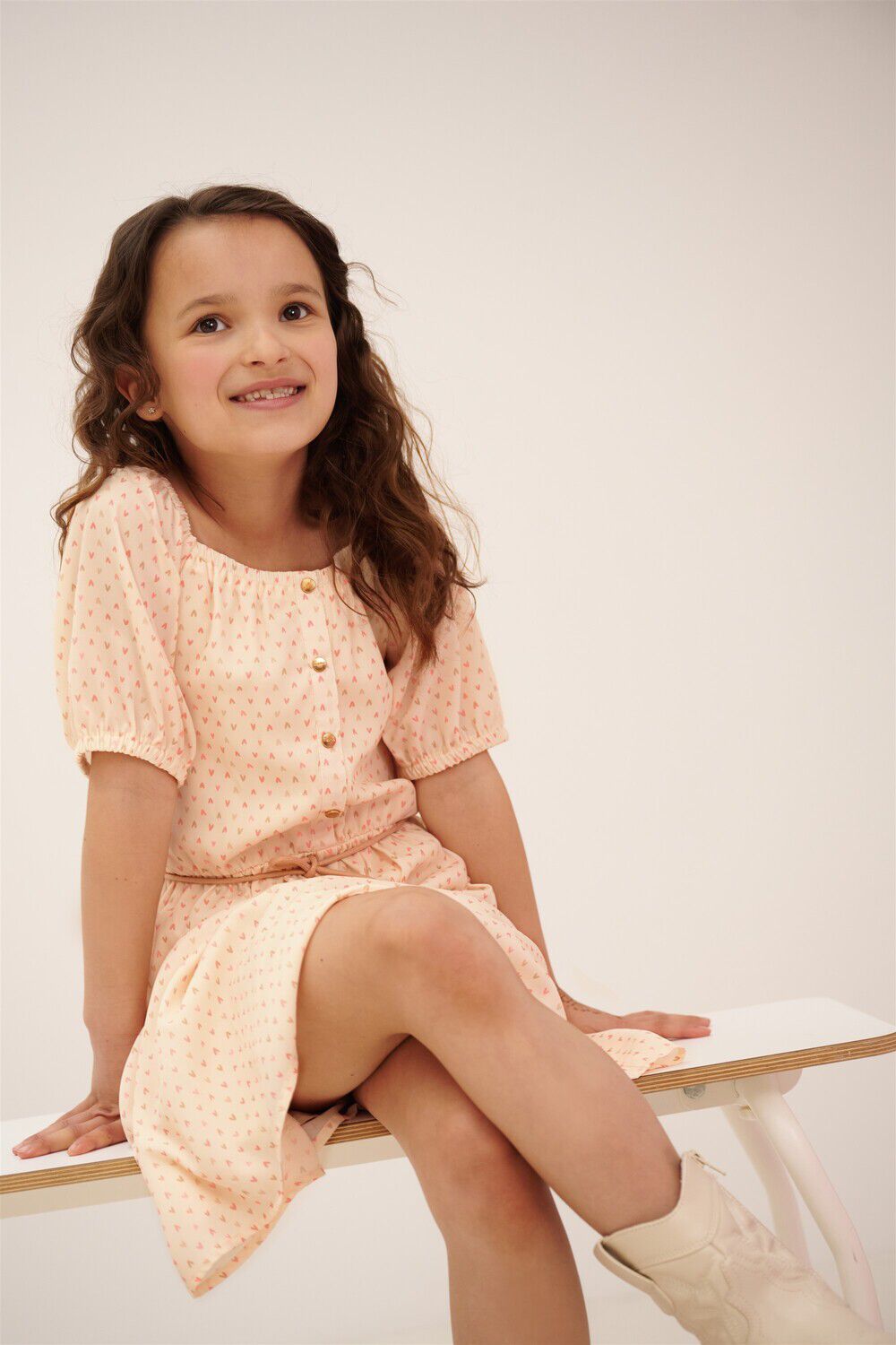 NONO Meisjes Jurken Moas Heart Dress Ecru
