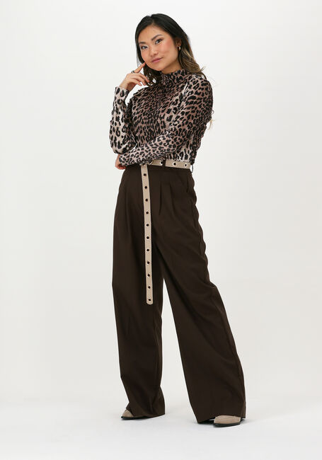 Bruine CATWALK JUNKIE Top LS WILD LEOPARD VELVET - large
