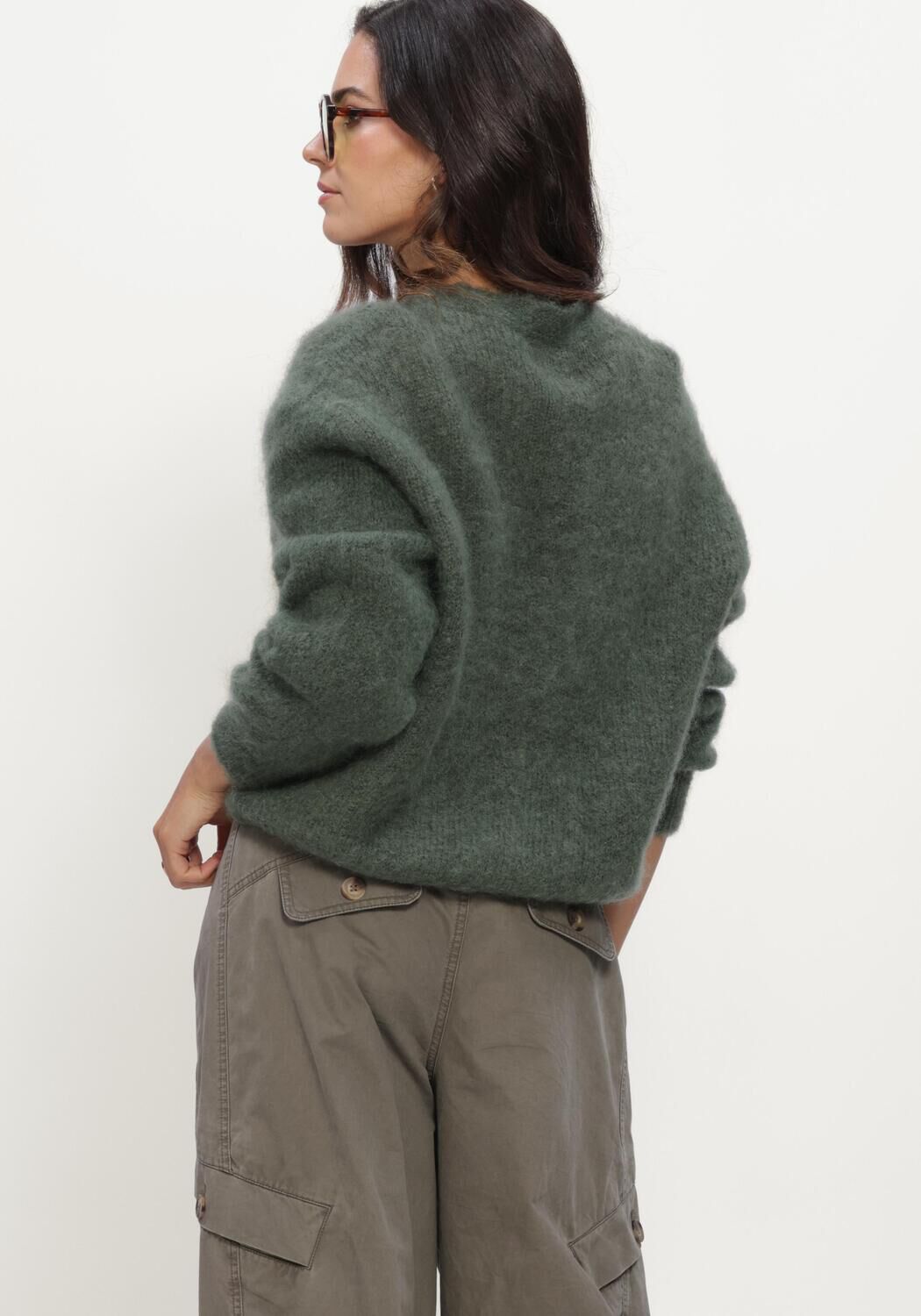 Groene TWNS Trui BUTTONED V-NECK LONG-SLEEVE CARDIGAN - large