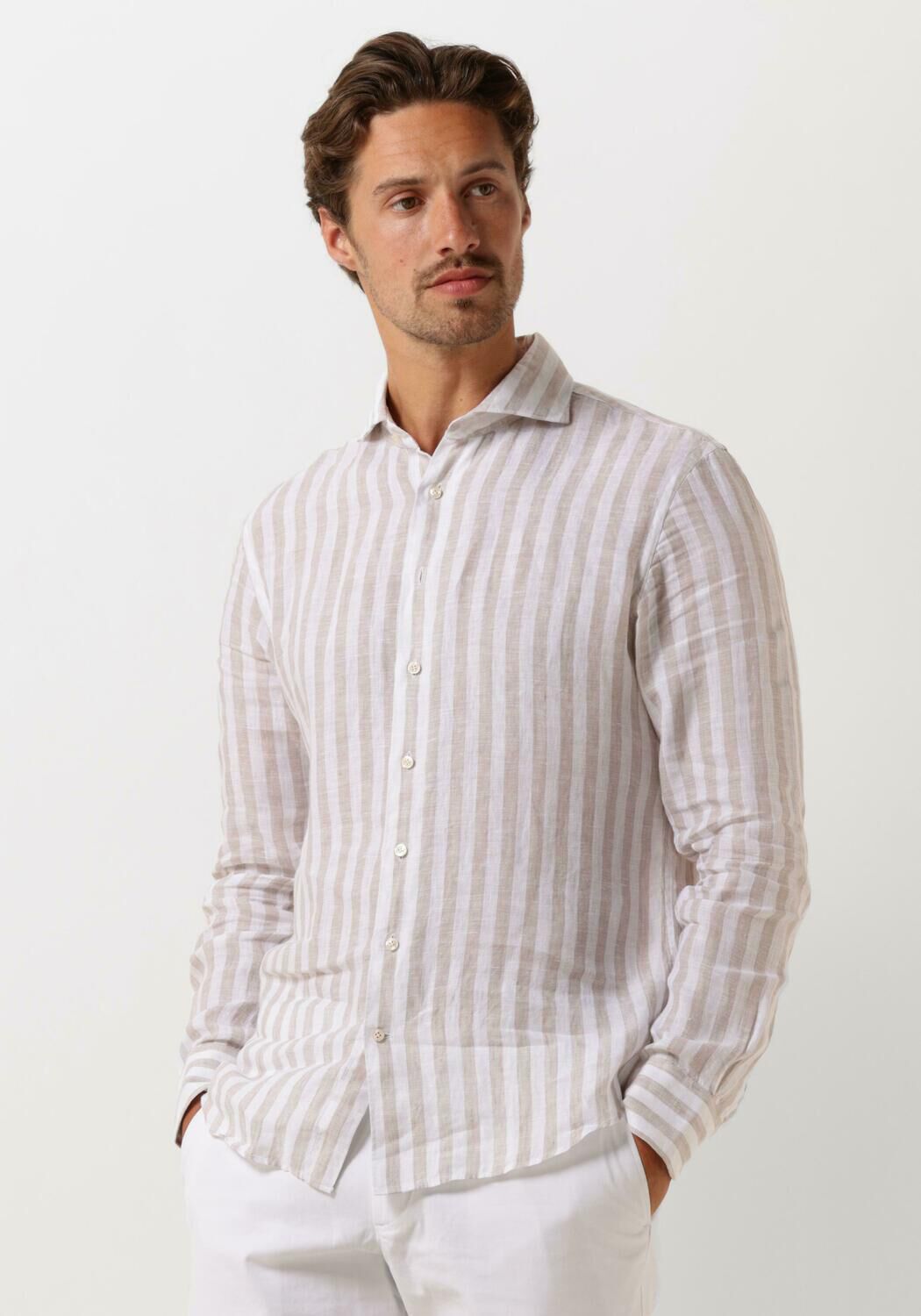 PROFUOMO Heren Overhemden Shirt X-cutaway Sc Linnen Beige