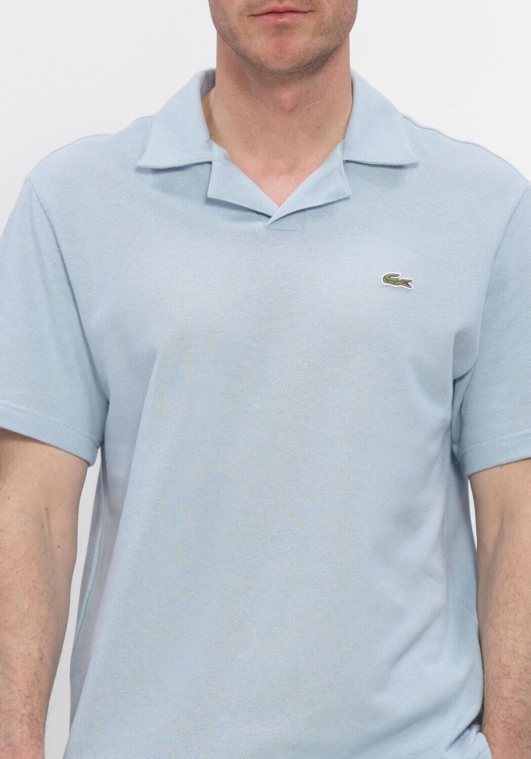 Lichtblauwe LACOSTE Polo CLASSIC FIT OPEN NECK COTTON LINEN BLEND POLO - large