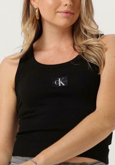 Zwarte CALVIN KLEIN Top WOVEN LABEL RIB TANK TOP - large