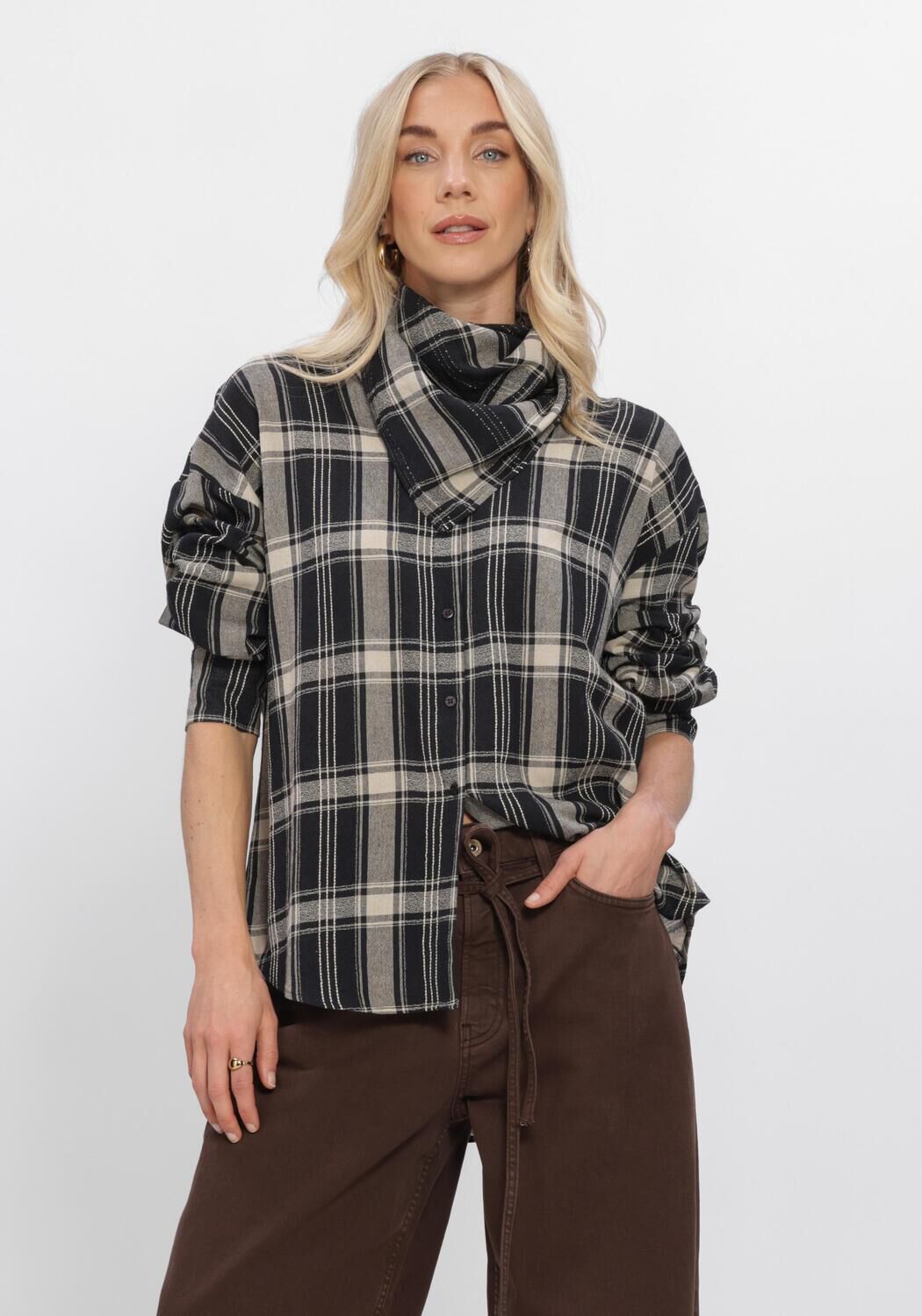 Multi STUDIO ANNELOES Blouses Leira check scarf blouse - large