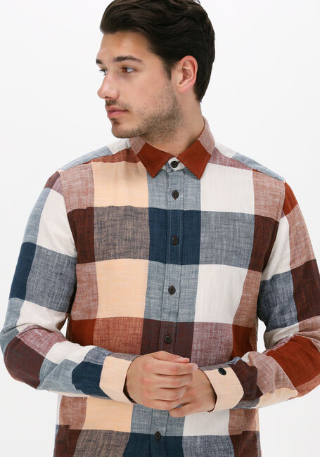 Bruine CAST IRON Casual overhemd LONG SLEEVE SHIRT BOLD CHECK SLUB COTTON - large