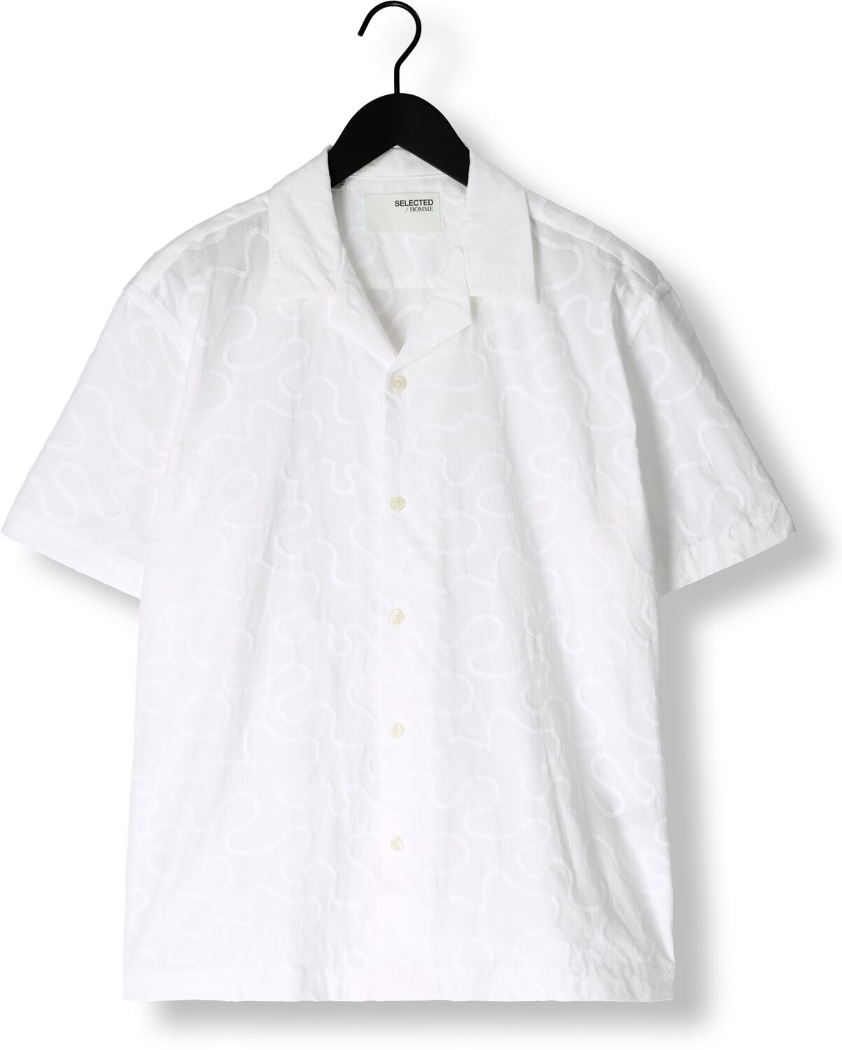 SELECTED HOMME Heren Overhemden Slhrelaxeli Emb Ss Shirt Wit