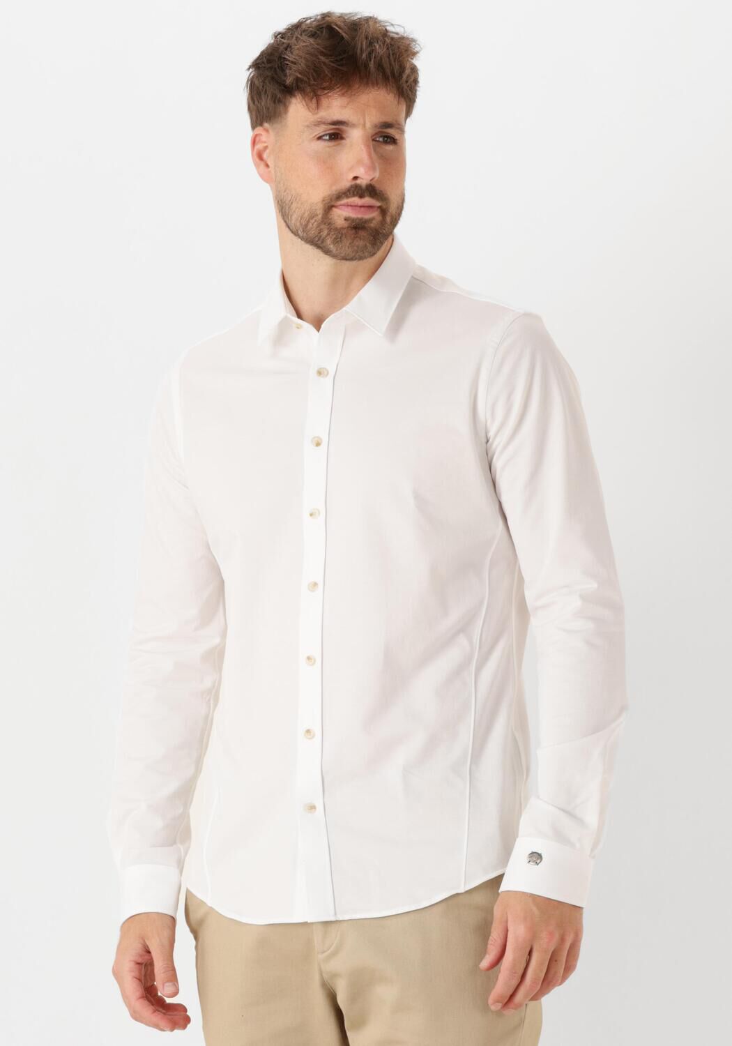 CAST IRON Heren Overhemden Long Sleeve Shirt Twill Jersey 2 Tone Wit