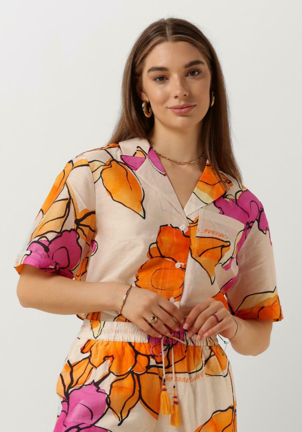 Fabienne Chapot blouse met all over print roze oranje