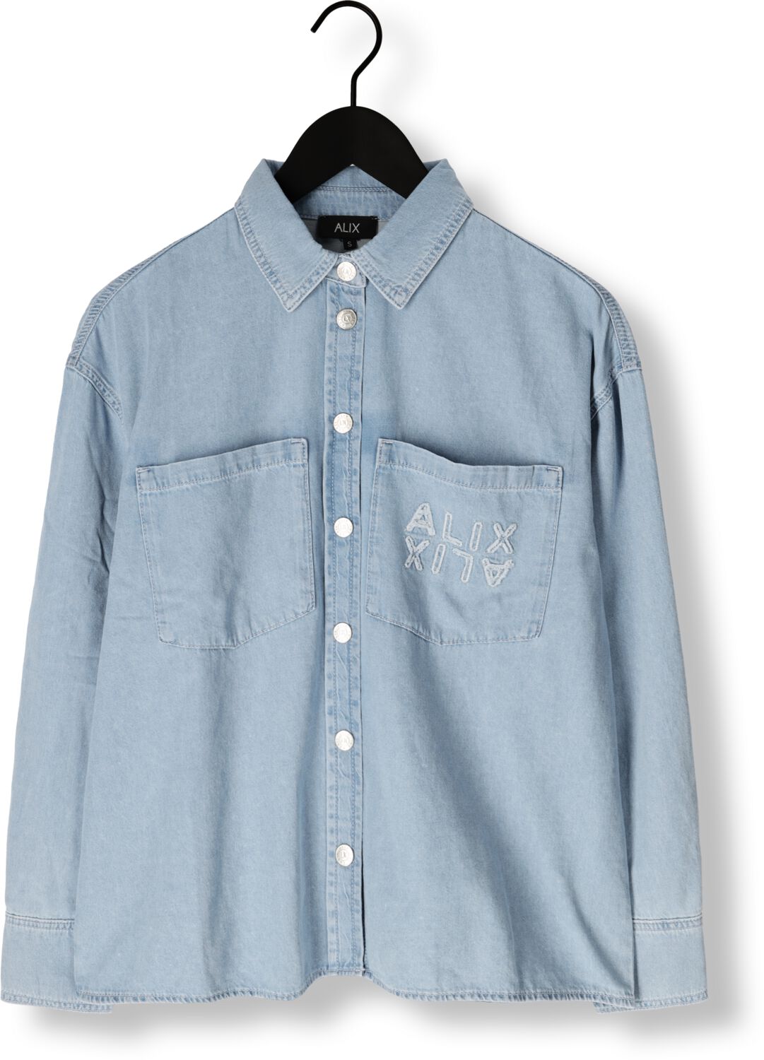 ALIX THE LABEL Dames Blouses Ladies Woven Chambray Peplum Denim Blouse Blauw