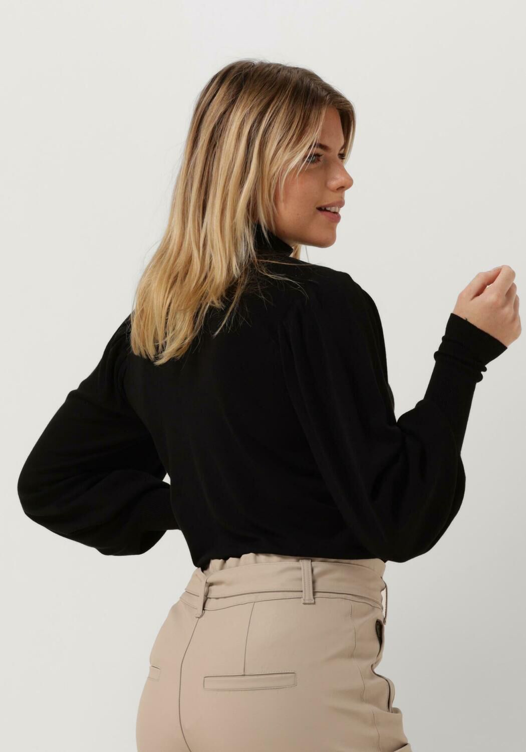 zwarte summum coltrui pullover puffy sleeves circular knit