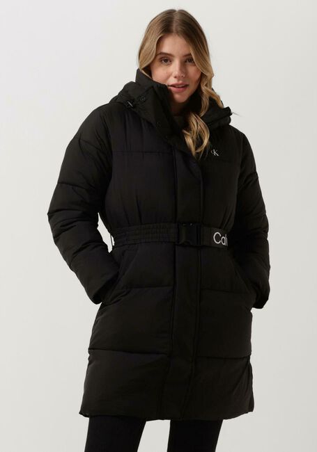 Zwarte CALVIN KLEIN Gewatteerde jas LOGO BELT WAISTED LONG PUFFER - large