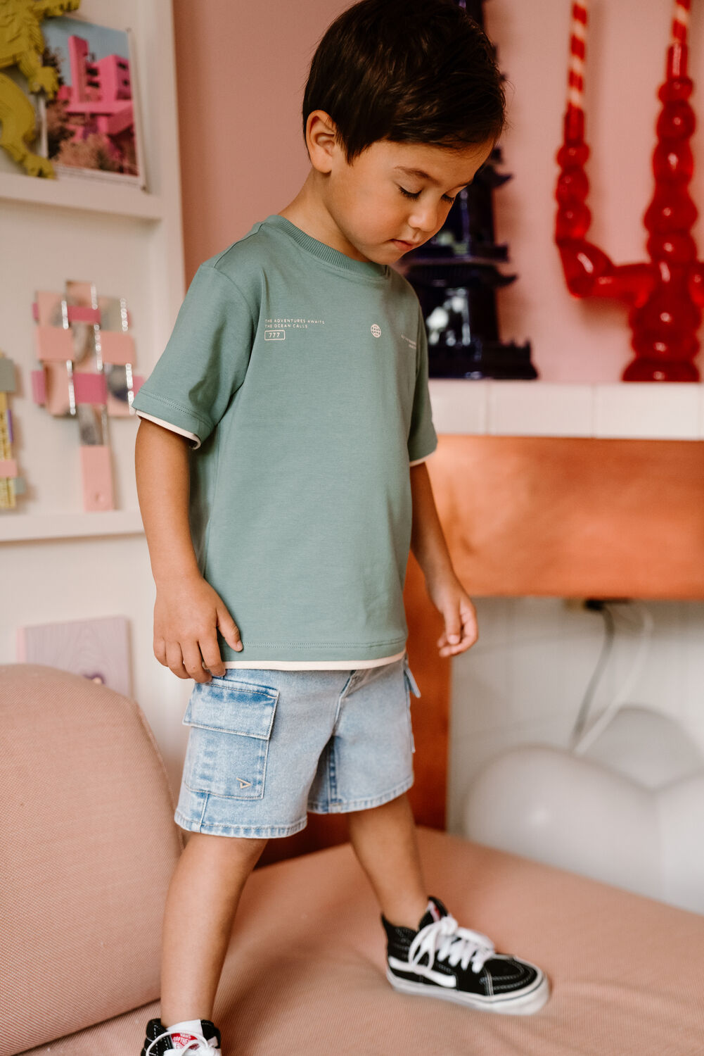DAILY7 Jongens Jeans Cargo Denim Short Lichtblauw