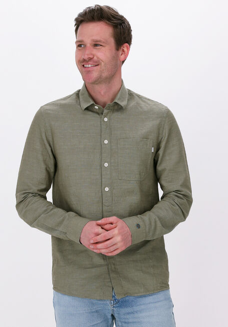 Olijf CAST IRON Casual overhemd LONG SLEEVE SHIRT COTTON LINEN DOBBY - large