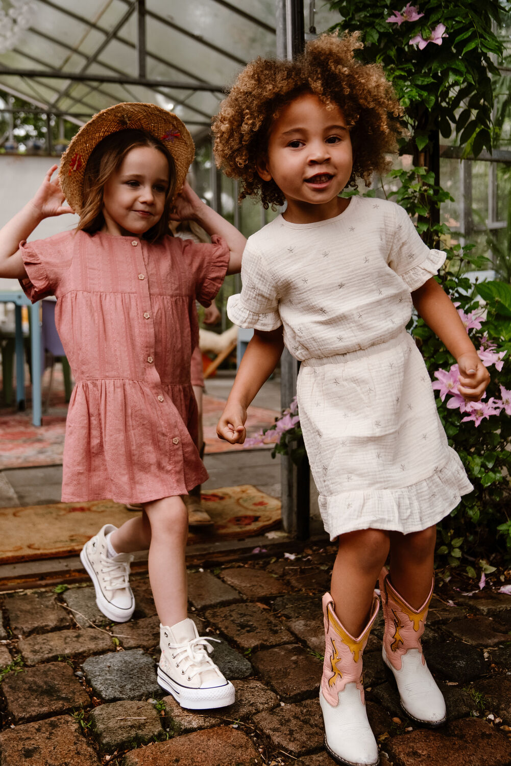 DAILY7 Meisjes Jurken Dress Allover Print Ecru