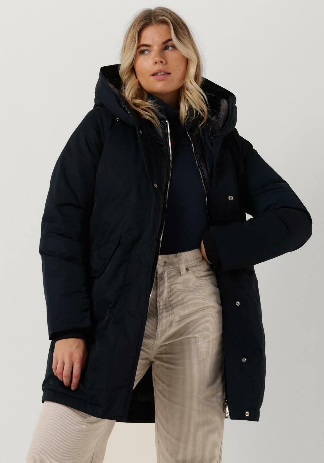 donkerblauwe tommy hilfiger nylon mix down hooded parka