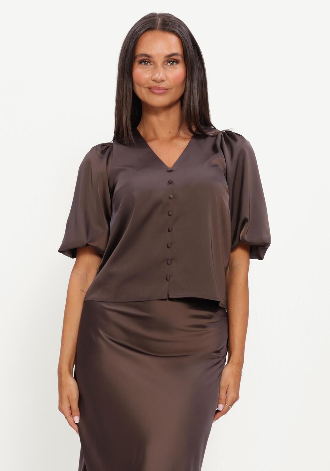 Bruine Y.A.S. Blouses YASPELLA 2/4 V-NECK TOP - large