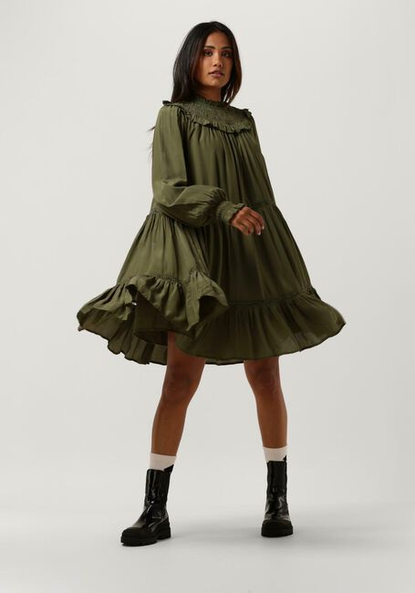 Olijf SCOTCH & SODA Mini jurk SMOCKED AND TIERED LONG SLEEVED DRESS - large