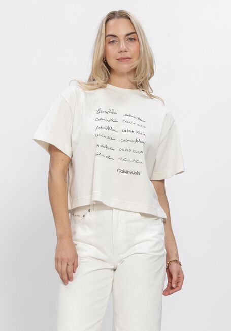 Ecru CALVIN KLEIN T-shirt SS CROPPED BOXY GRAPHIC TEE - large
