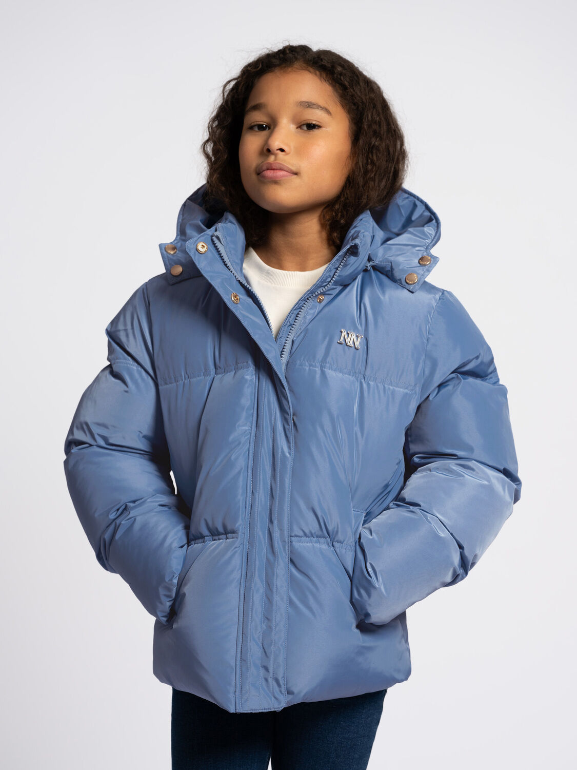 Lichtblauwe NIK & NIK Gewatteerde jas JAYLA PUFFER JACKET - large