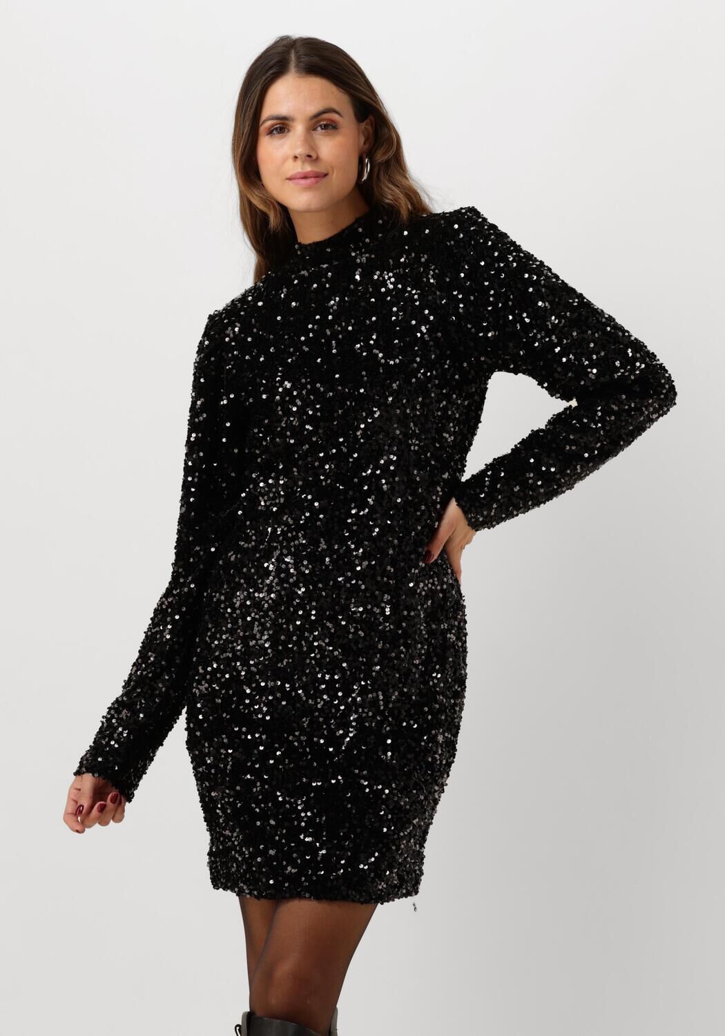 Notre-v Zwarte Pailletten Mini Jurk Black Dames