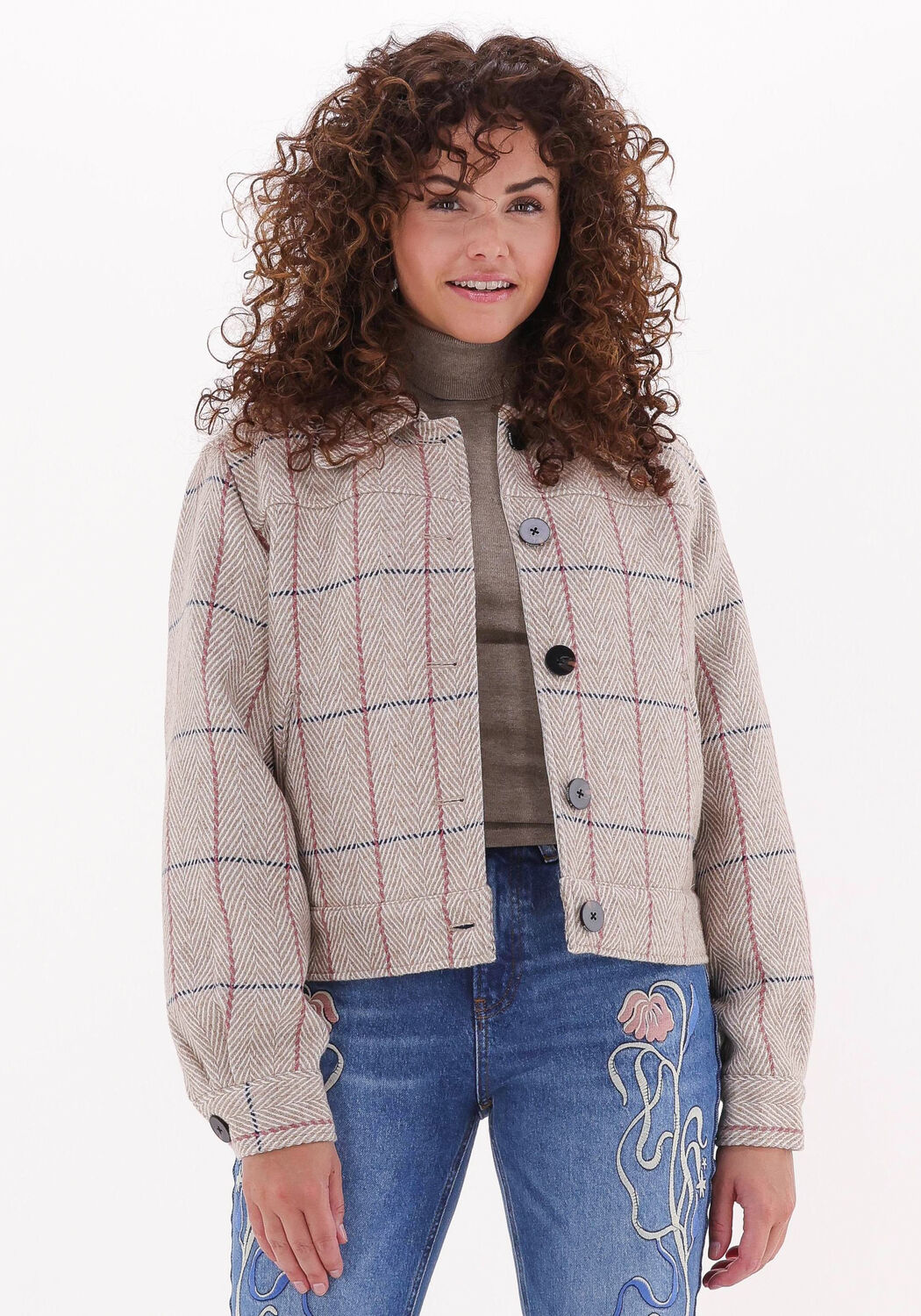 Beige SCOTCH \u0026 SODA Jack SHORT HERRINGBONE CHECKED JACKET | Omoda