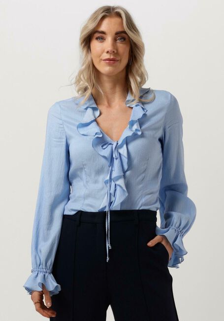 Lichtblauwe VANILIA Blouse STRUCTURE RUFFLE TOP - large