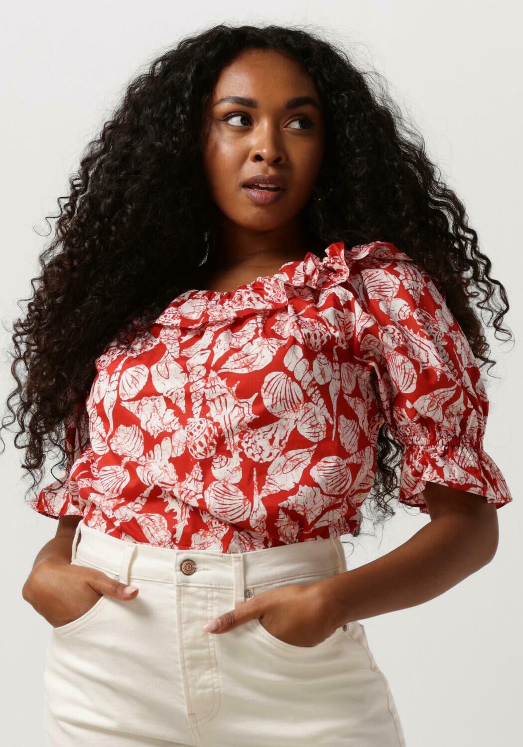 SCOTCH & SODA Dames Tops & T-shirts Off Shoulder Top With Rufflesda Rood