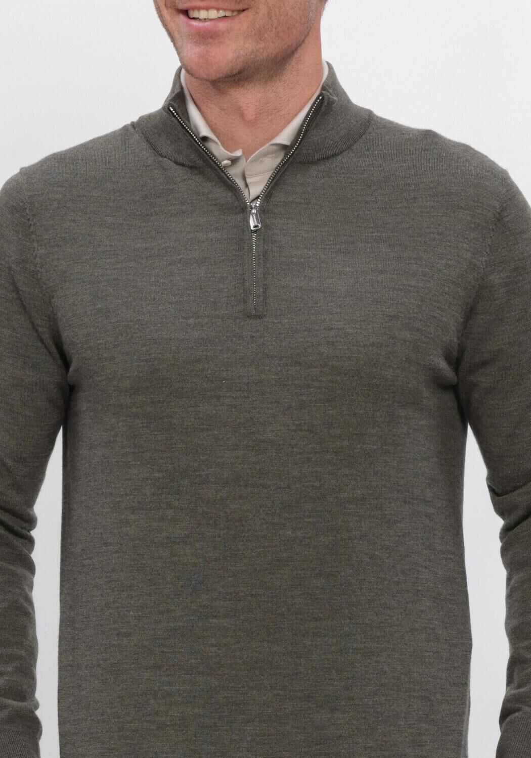 Donkergroene PROFUOMO Trui PULLOVER HALF ZIP EXTRAFINE MERINO - large
