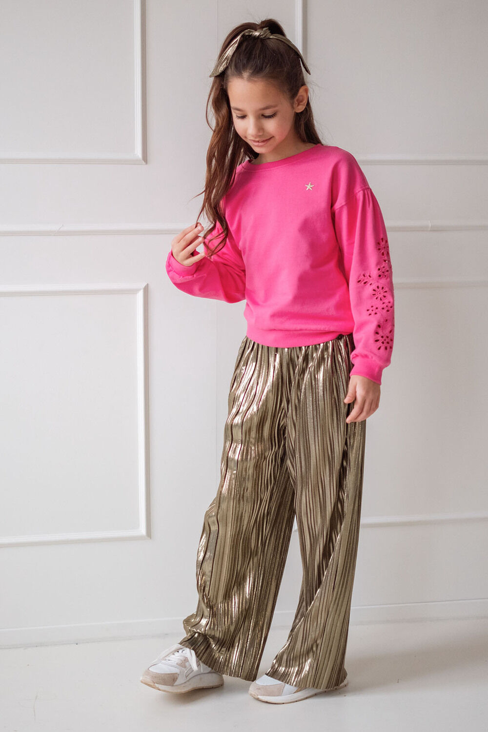 LIKE FLO Meisjes Broeken Fenna Flo Plisse Pants Metallic