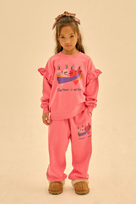Roze Jelly Mallow Trui TOGETHER PIGMENT RUFFLED SWEATSHIRT - large