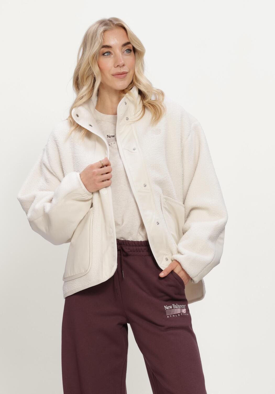 Beige NEW BALANCE Teddy jas HIGH PILE FLEECE JACKET - large