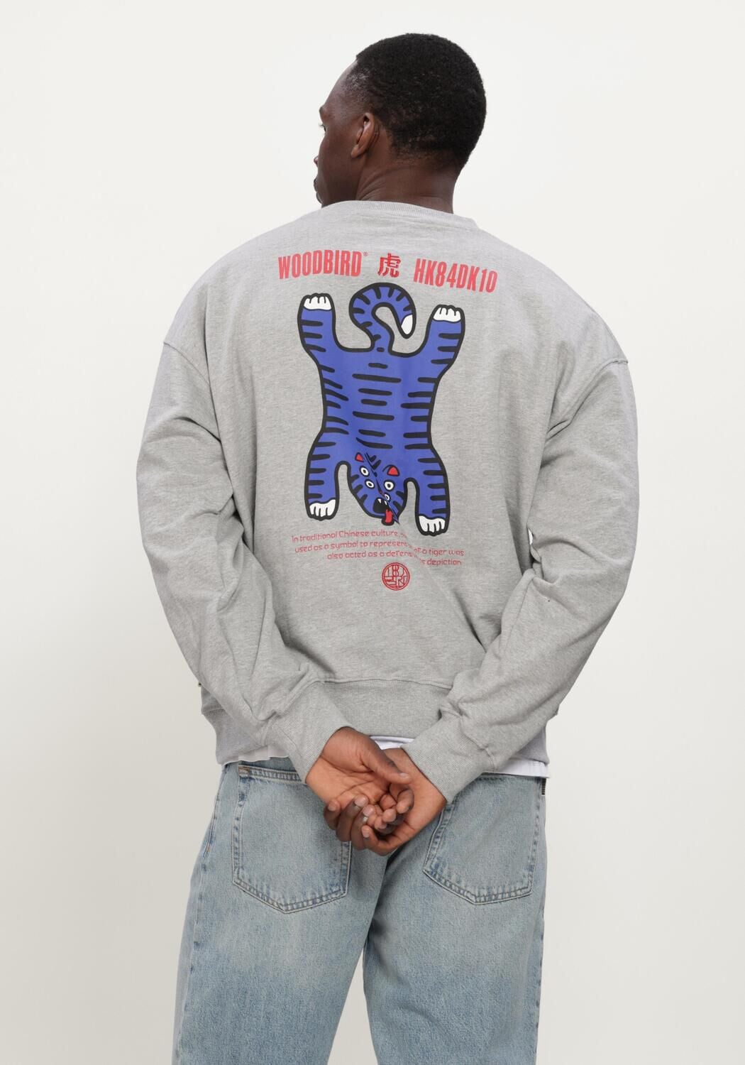 Grijze WOODBIRD Sweater WBDUKE TIGER CREW - large