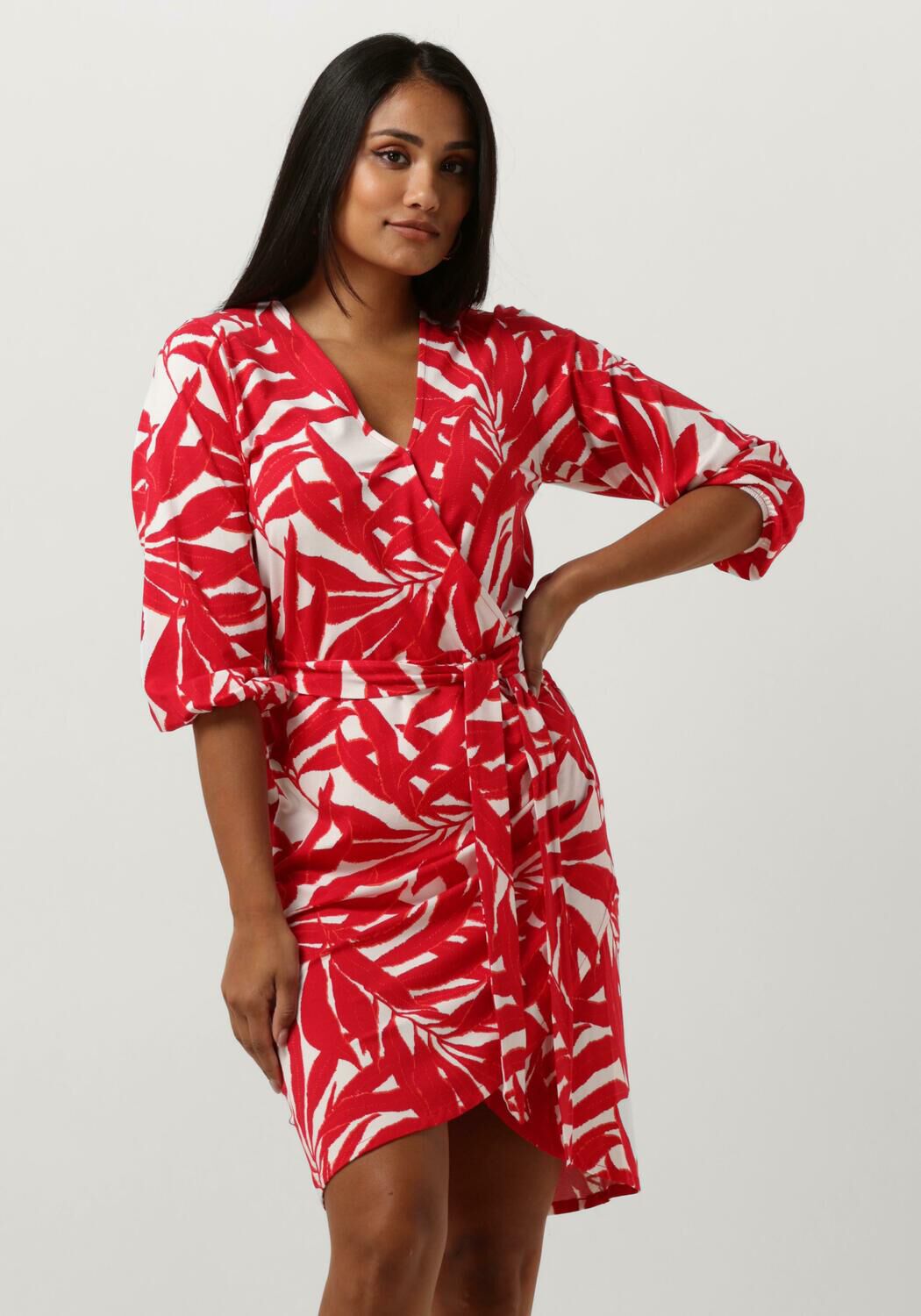 Rode JANSEN AMSTERDAM Mini jurk VL506 JERSEY PRINT WRAP DRESS 3 4 SLEEVE Omoda