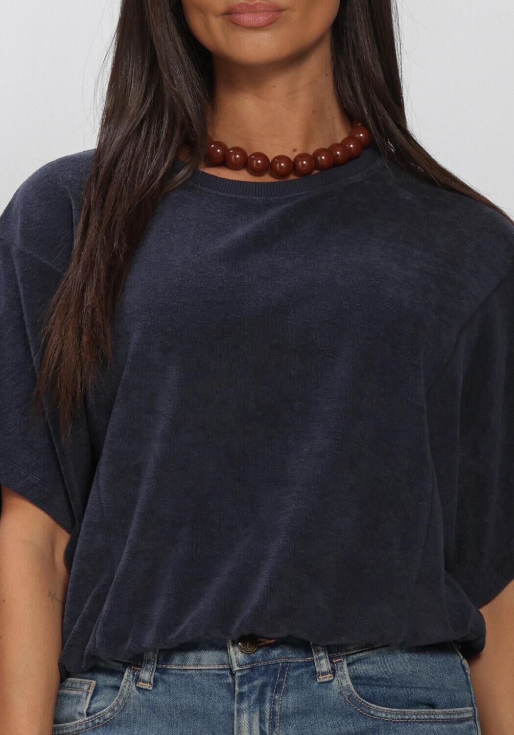 Donkerblauwe BY-BAR T-shirt NUKI SLUB TOP - large