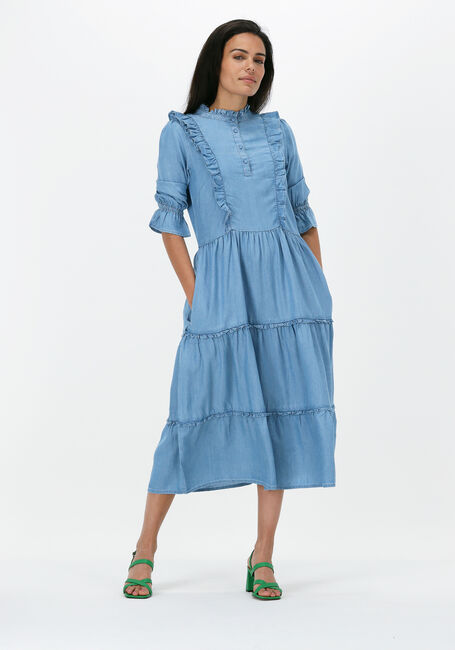 Blauwe DEA KUDIBAL Midi jurk SILJA NS (CO) - DRESS WITH RUFFLES - large