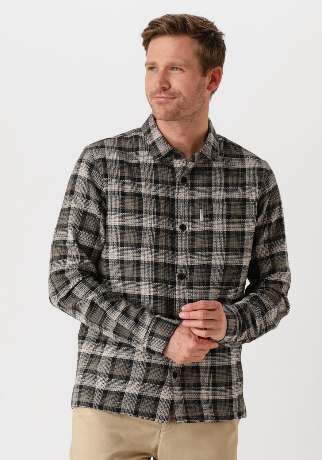 CAST IRON Heren Overhemden Long Sleeve Shirt Dobby Yarn Dyed Check Bruin