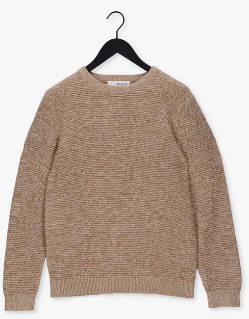 Camel SELECTED HOMME Trui VINCE LS KNIT BUBBLE CREW NECK NAW - large