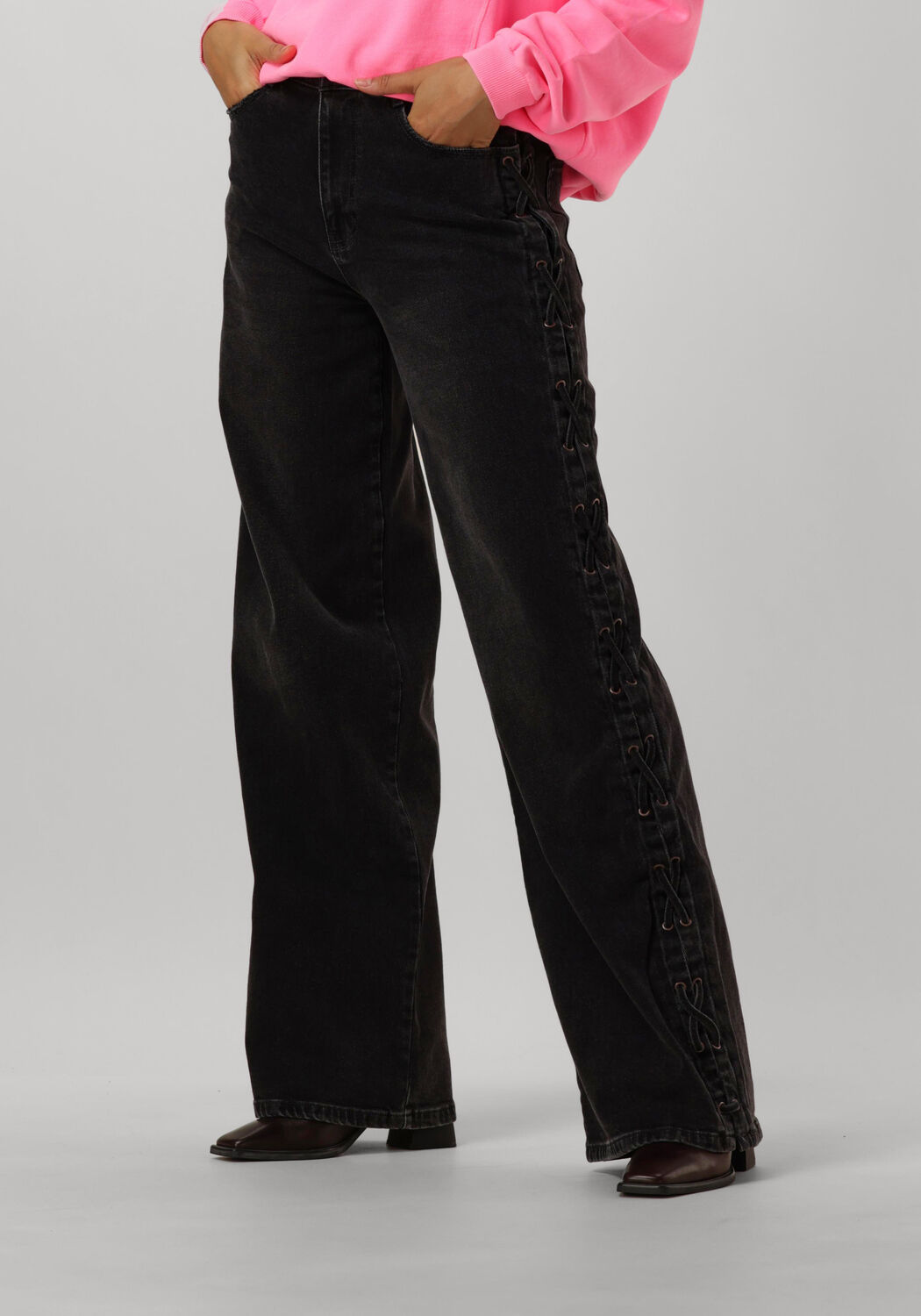 CATWALK JUNKIE Dames Jeans Loose Fit Jeans With Lace Detail Zwart