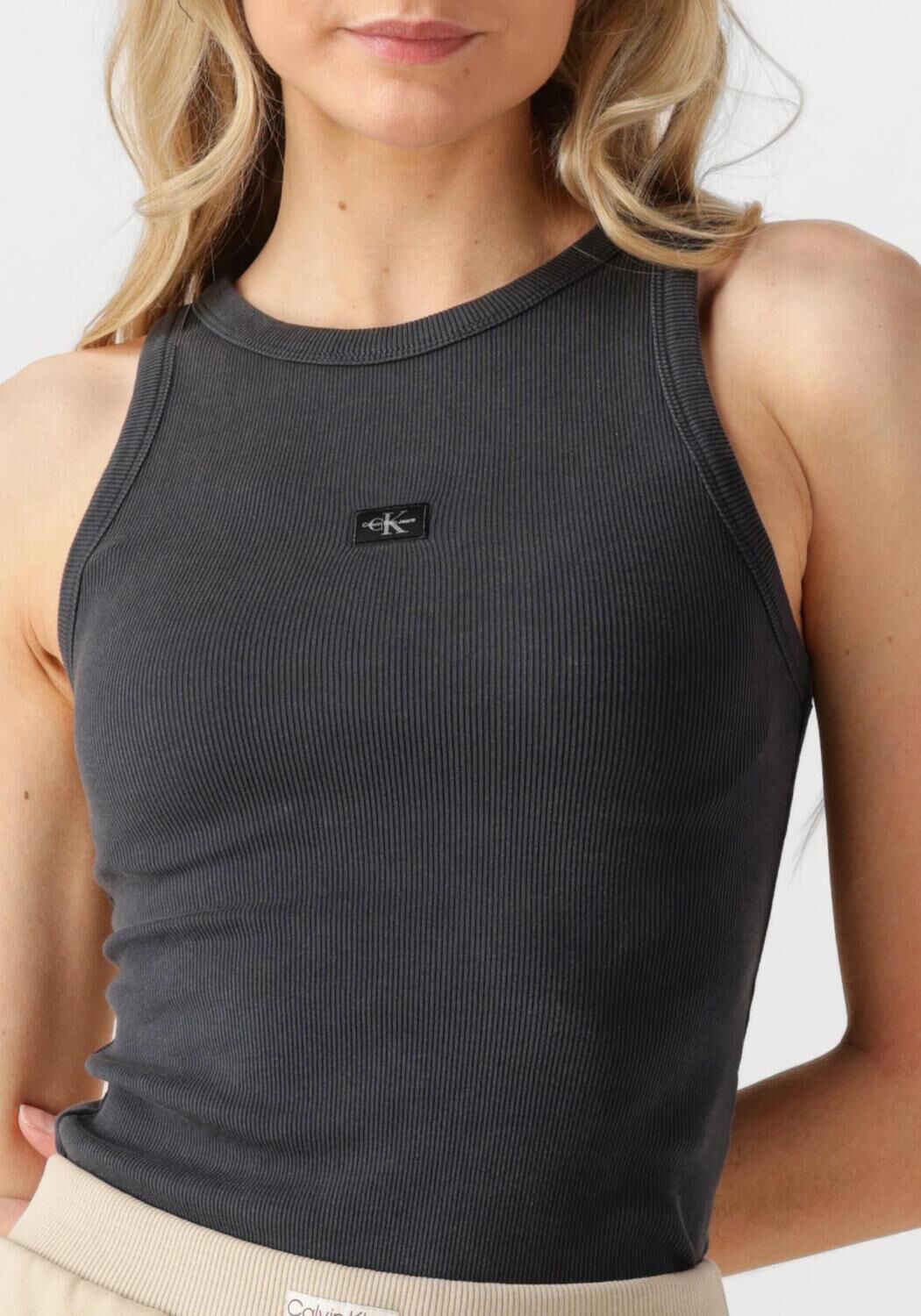 CALVIN KLEIN Dames Tops & T-shirts Washed Woven Label Rib Tank Top Zwart