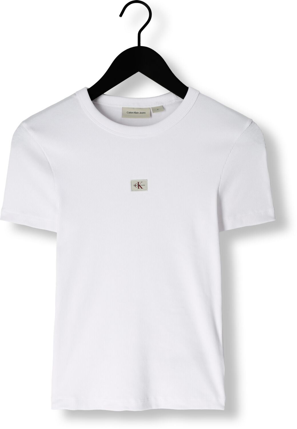 CALVIN KLEIN Dames Tops & T-shirts Woven Label Rib Fitted Tee Wit