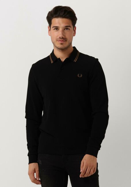 Zwarte FRED PERRY Polo LS TWIN TIPPED SHIRT - large