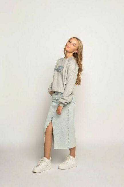 Lichtblauwe FRANKIE & LIBERTY Midirok DENIM MIDI SKIRT - large