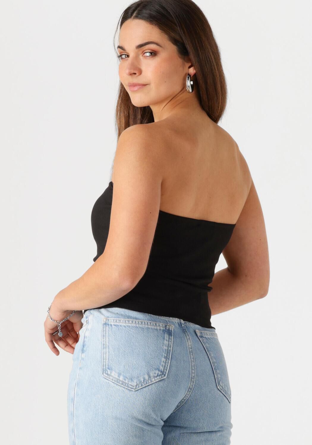 CALVIN KLEIN Dames Tops & T-shirts Woven Label Rib Sleeveless Top Zwart