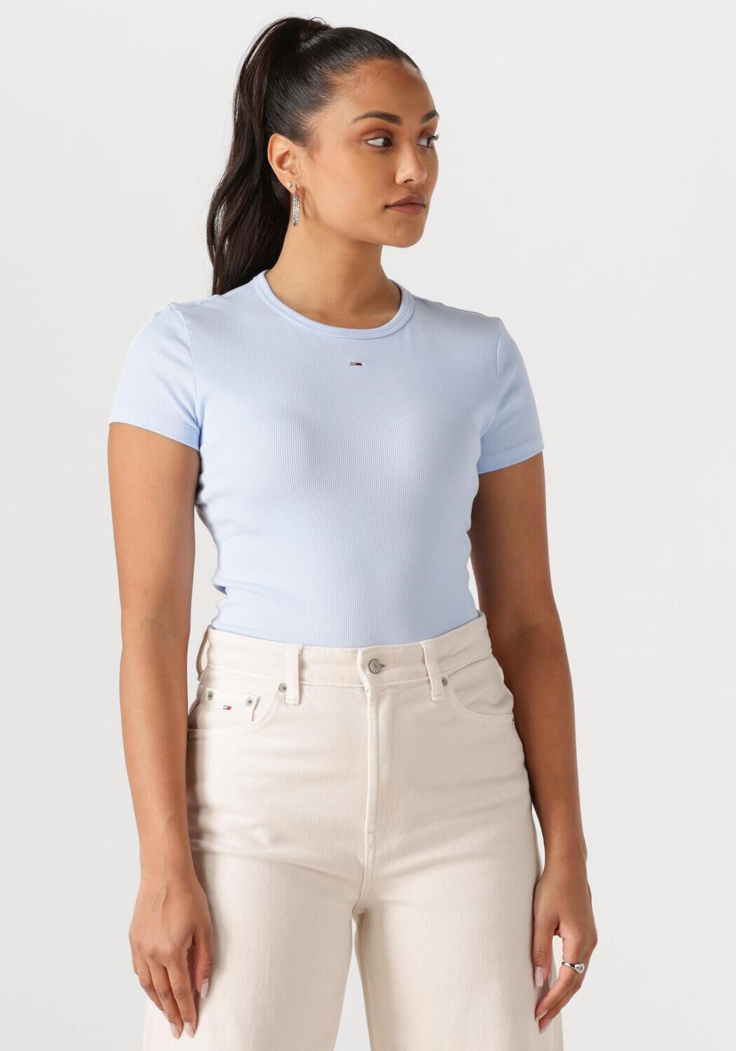 TOMMY JEANS Dames Tops & T-shirts Tjw Slim Essential Rib Ss Ext Lichtblauw